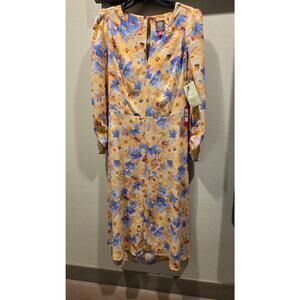 Nwt Vince Camuto Spring Floral Print Peek-a-Boo Midi Dress Beige Combo sz 16